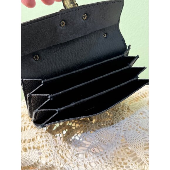 Vintage 60s Mini Black Pebble Leather Purse Escutcheon Clasp - Picture 14 of 16